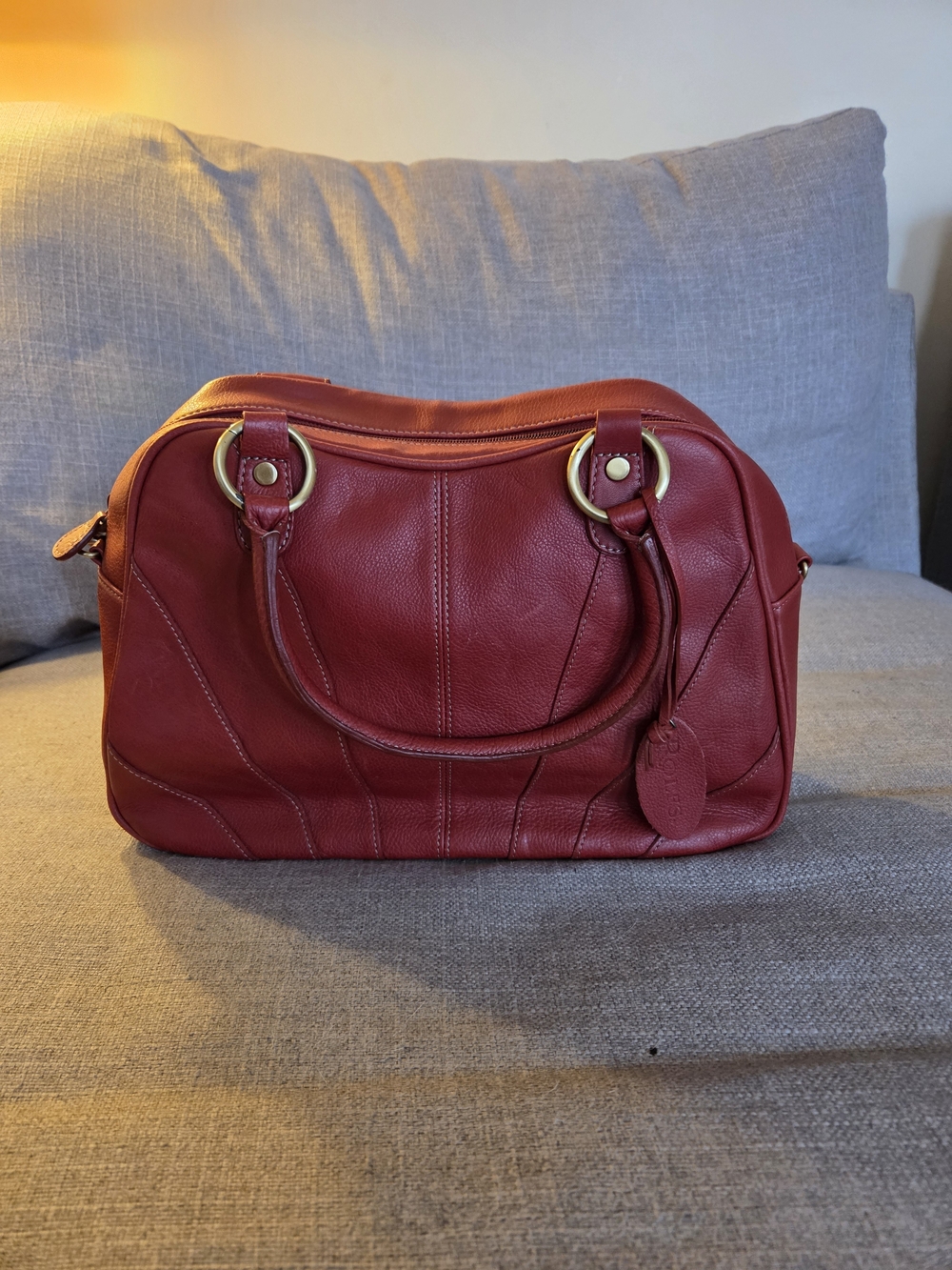 Rolfs Red Leather Satchel with Gold Rings